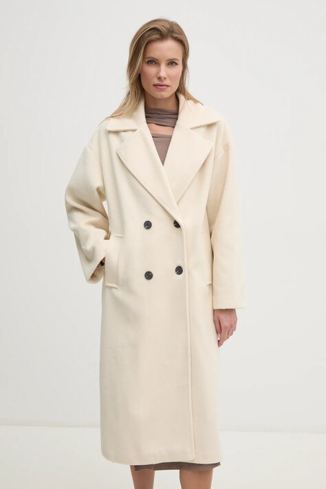 Answear Lab palton femei, culoarea bej, de tranzitie, oversize