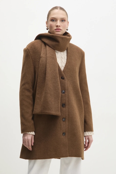 Answear Lab palton femei, culoarea maro, de tranzitie, oversize