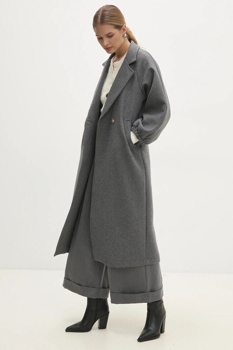 Vlněný kabát Answear.LAB šedá barva, přechodný, oversize