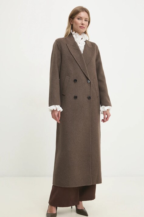 Vlněný kabát Answear.LAB hnědá barva, přechodný, dvouřadový