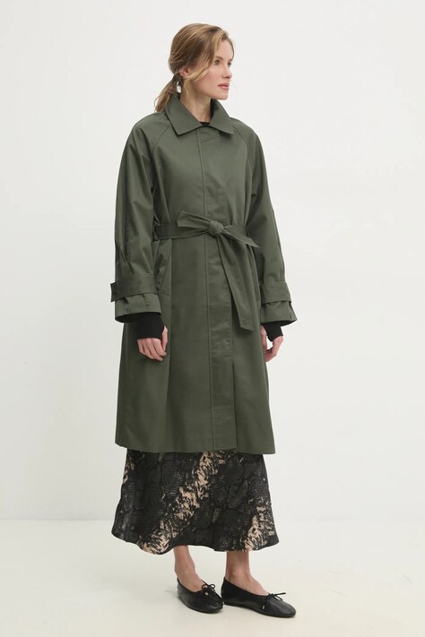 Answear Lab palton femei, culoarea verde, de tranzitie, oversize