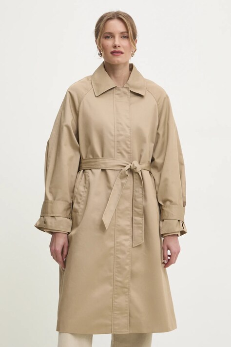 Answear Lab palton femei, culoarea bej, de tranzitie, oversize
