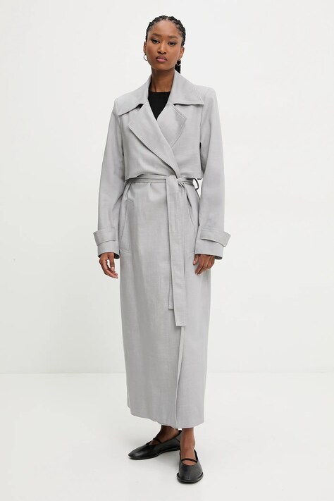 Answear Lab trenci din denim femei, culoarea gri, de tranzitie, desfacut