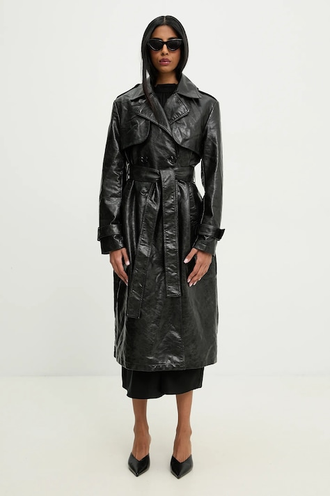 Answear.LAB balonkabát női, fekete, átmeneti, kétsoros gombolású