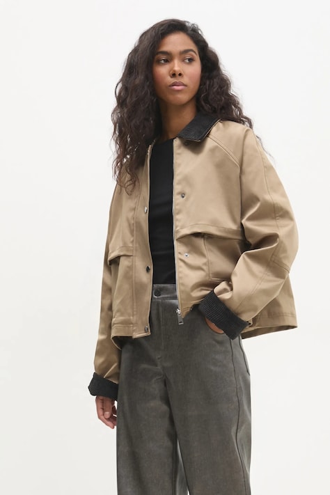 Answear Lab geaca femei, culoarea bej, de tranzitie, oversize