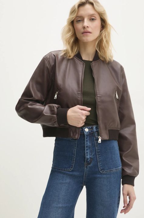 Answear Lab geaca bomber femei, culoarea maro, de tranzitie