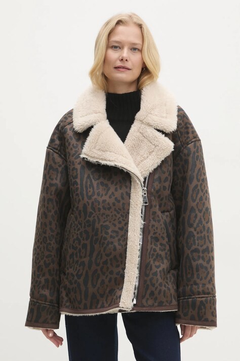Answear Lab geaca femei, culoarea maro, de tranzitie, oversize