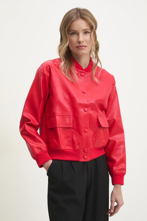 Answear Lab geaca bomber femei, culoarea rosu, de tranzitie, oversize