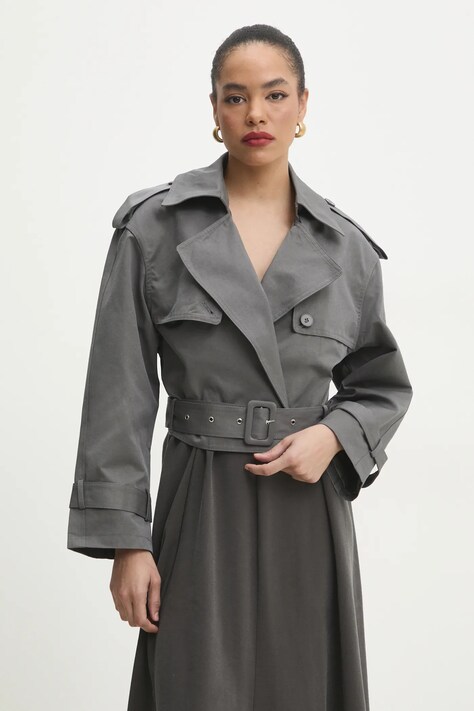 Trench kabát Answear Lab dámský, šedá barva, přechodný, oversize