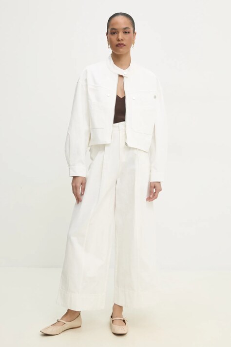 Answear Lab jacheta de bumbac culoarea alb, de tranzitie, oversize