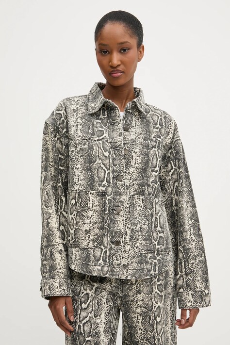 Answear Lab geaca jeans femei, culoarea bej, de tranzitie, oversize