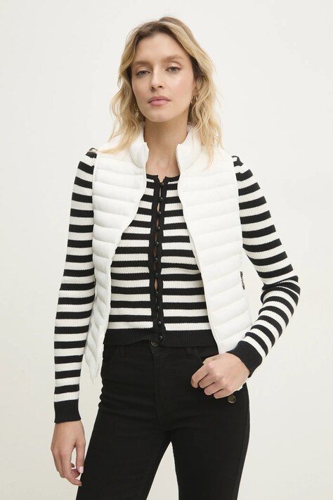 Answear Lab vesta culoarea alb, de tranzitie