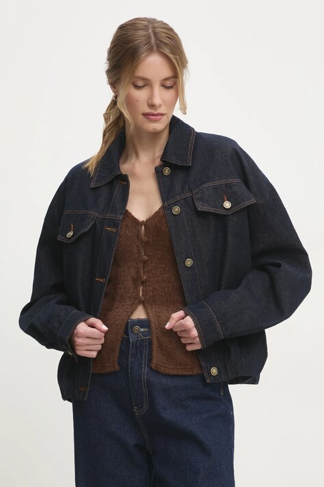 Answear Lab geaca jeans culoarea albastru marin, de tranzitie, oversize