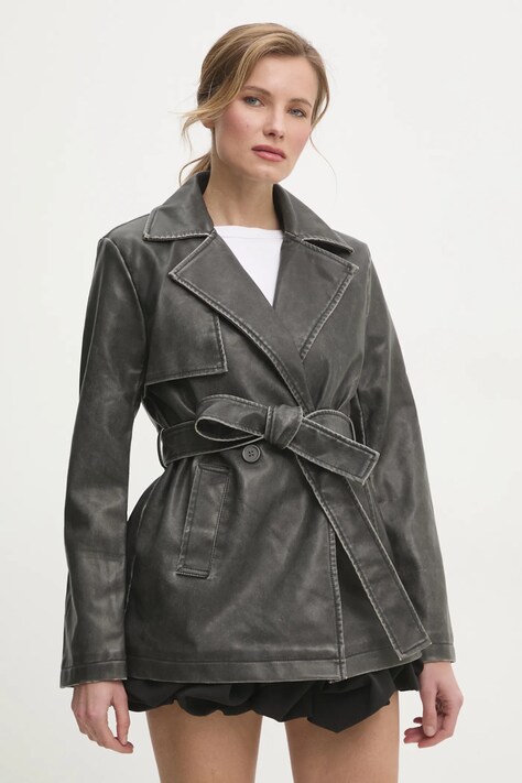 Пальто Answear.LAB жіночий колір сірий перехідний двобортний