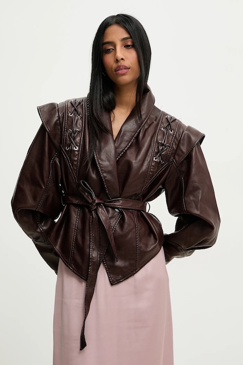 Answear Lab geaca ramones culoarea bordo, de tranzitie, oversize