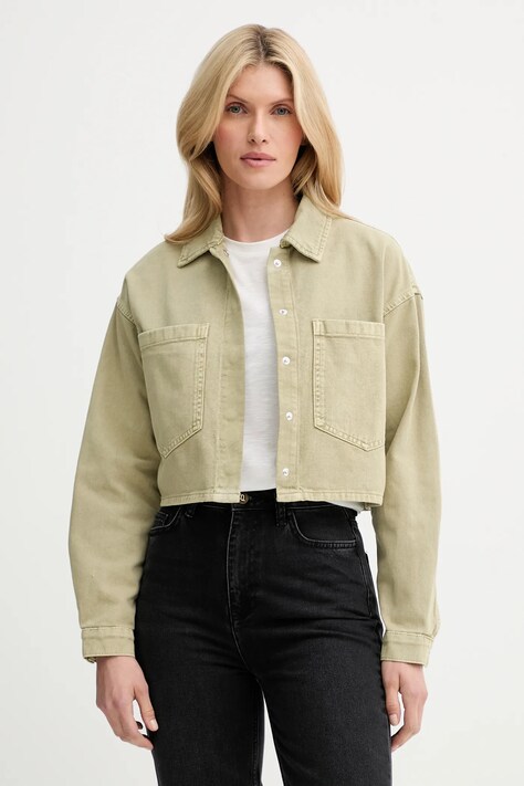 Answear Lab geaca jeans culoarea verde, de tranzitie, oversize