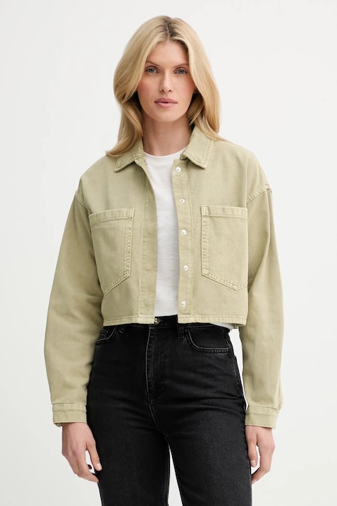 Answear Lab geaca jeans culoarea verde, de tranzitie, oversize
