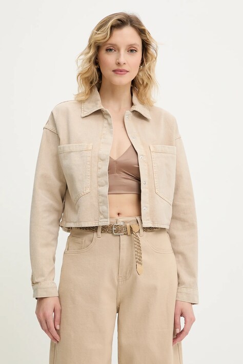 Answear Lab geaca jeans culoarea bej, de tranzitie, oversize