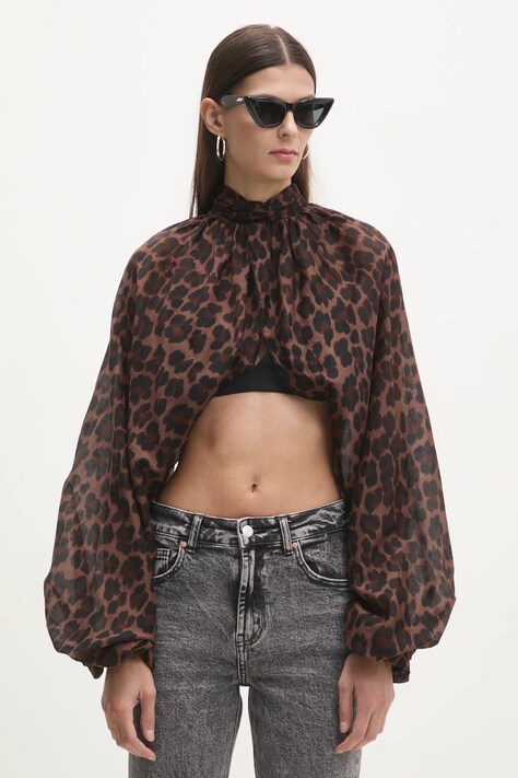Bluza s svilo Answear Lab rjava barva