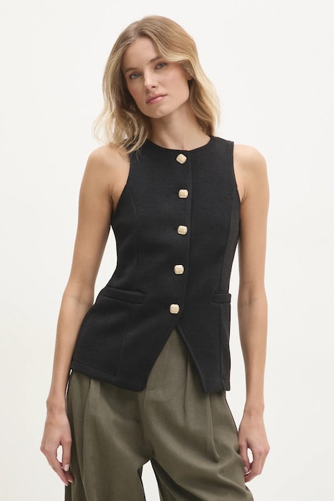 Answear Lab vesta culoarea negru, un singur rand de nasturi