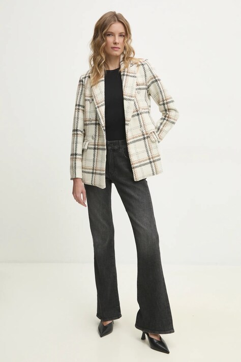 Бавовняний піджак Answear.LAB колір бежевий однобортний візерунок