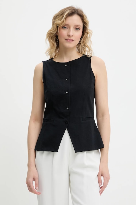 Bavlněná vesta Answear.LAB černá barva, jednořadá