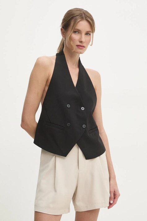 Answear Lab vesta culoarea negru, cu doua randuri de nasturi