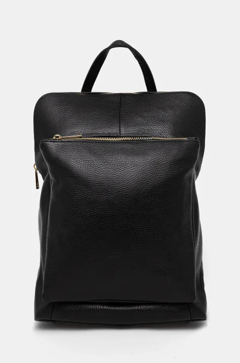 Кожена раница Answear.LAB в черно голям размер с изчистен дизайн