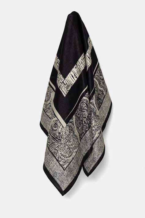 Копринено шалче Answear.LAB в черно с десен