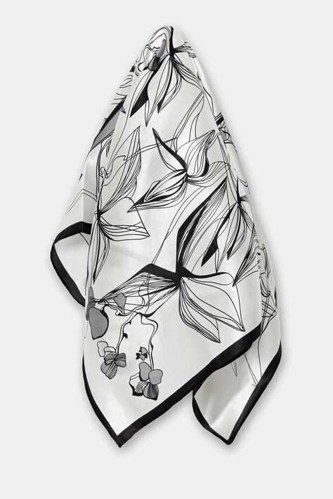 Копринено шалче Answear.LAB в бяло с десен