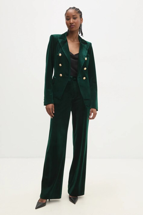 Кадифен панталон Answear.LAB в зелено със стандартна кройка, с висока талия