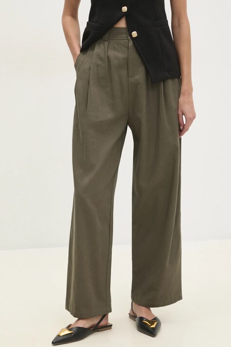 Kalhoty Answear Lab dámské, zelená barva, jednoduché, high waist