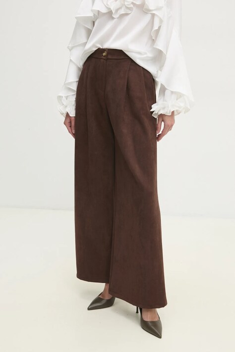 Kalhoty Answear Lab dámské, hnědá barva, široké, high waist