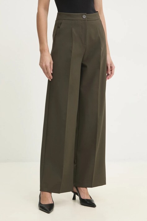 Answear Lab pantaloni femei, culoarea verde, fason chinos, high waist