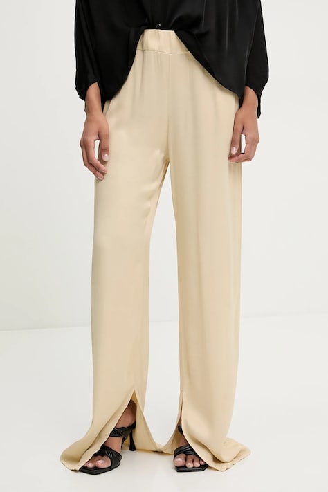 Answear Lab pantaloni femei, culoarea bej, drept, high waist