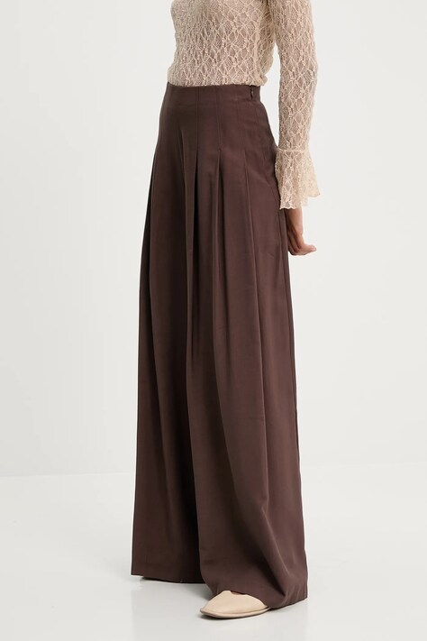 Kalhoty Answear.LAB dámské, hnědá barva, široké, high waist