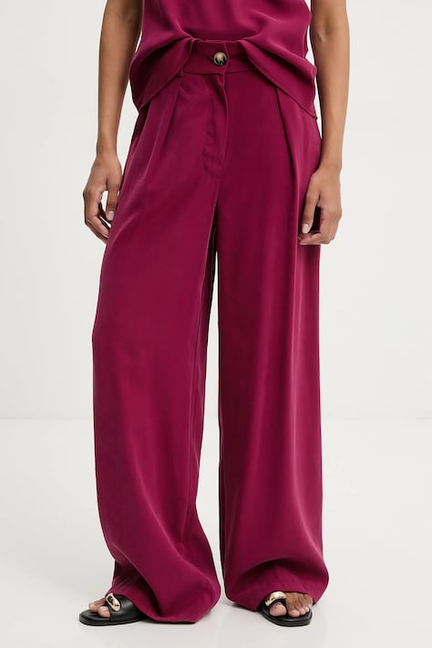 Kalhoty Answear Lab dámské, vínová barva, široké, high waist