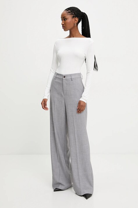 Answear.LAB spodnie damskie kolor szary proste high waist