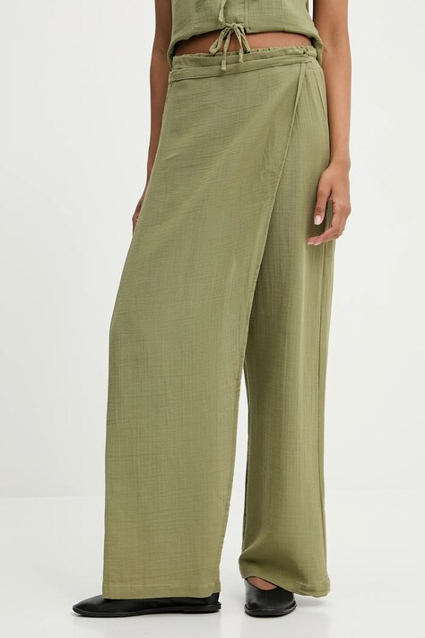 Bavlněné kalhoty Answear Lab dámské, zelená barva, široké, high waist