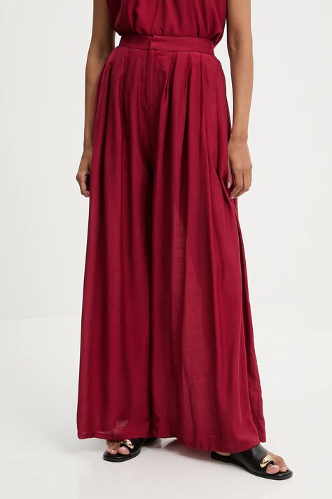 Kalhoty Answear Lab dámské, vínová barva, široké, high waist