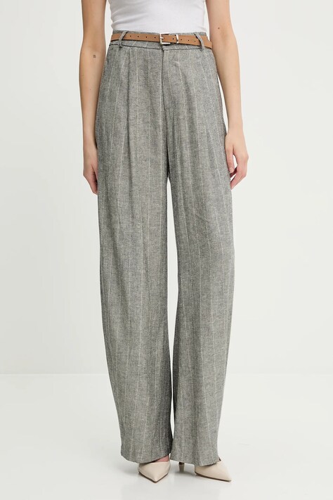 Kalhoty s příměsí lnu Answear Lab dámské, šedá barva, široké, high waist