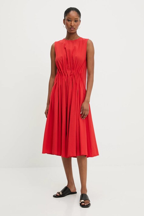 Answear Lab rochie din bumbac culoarea rosu, midi, evazată