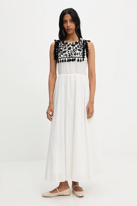 Answear Lab rochie din bumbac culoarea alb, maxi, evazată