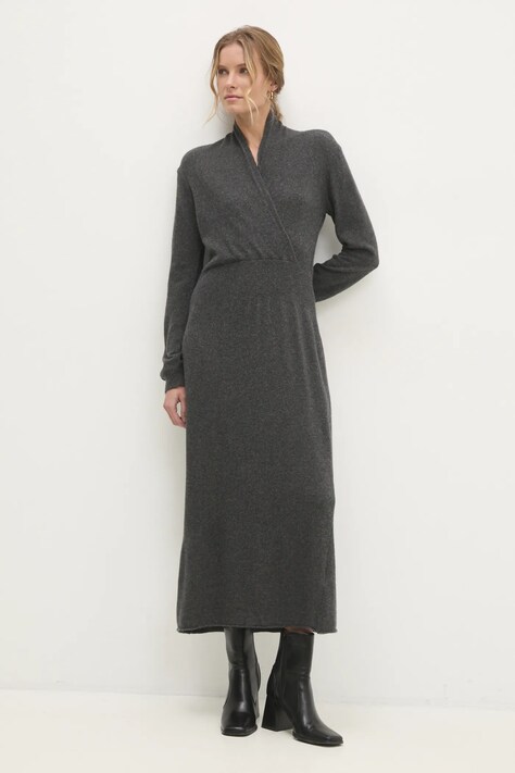 Шерстяное платье Answear.LAB цвет серый maxi расклешённая