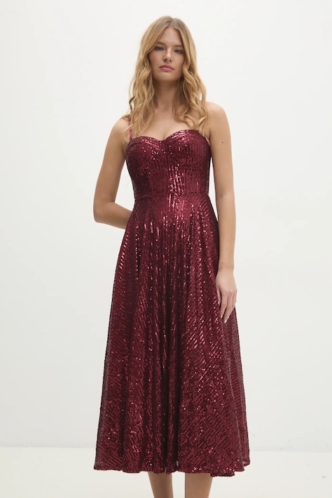 Answear Lab rochie culoarea bordo, maxi, evazată