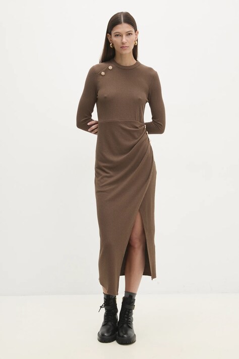 Answear Lab rochie culoarea maro, midi, dreaptă