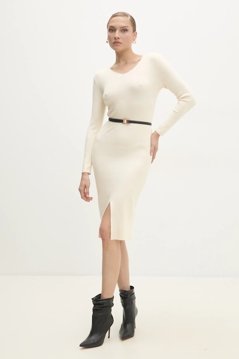 Answear Lab rochie culoarea bej, midi, mulată