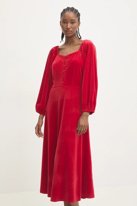 Answear Lab rochie de catifea culoarea rosu, midi, evazată