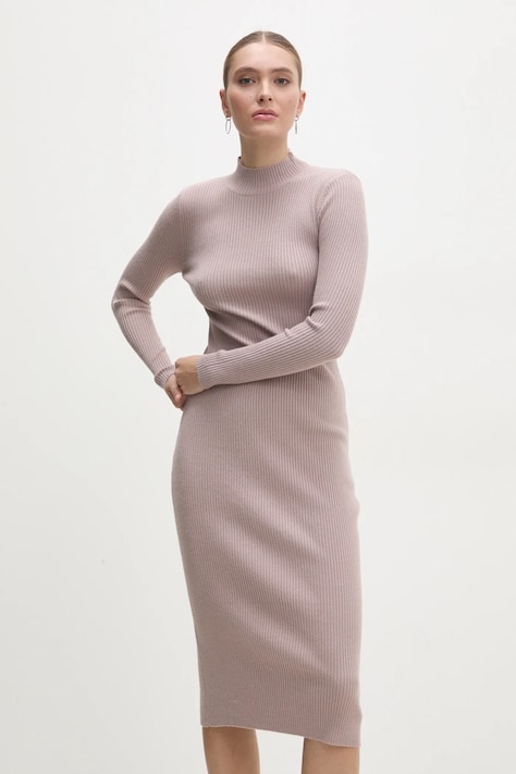 Answear.LAB sukienka kolor brązowy midi dopasowana