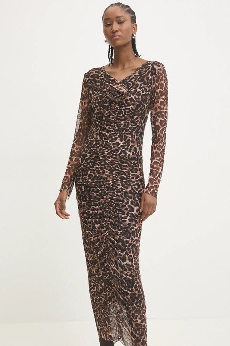 Answear Lab rochie culoarea maro, midi, mulată